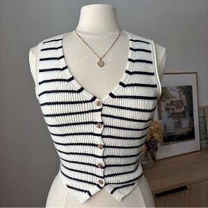 Striped Knit Button-Up Vest -Size XS
